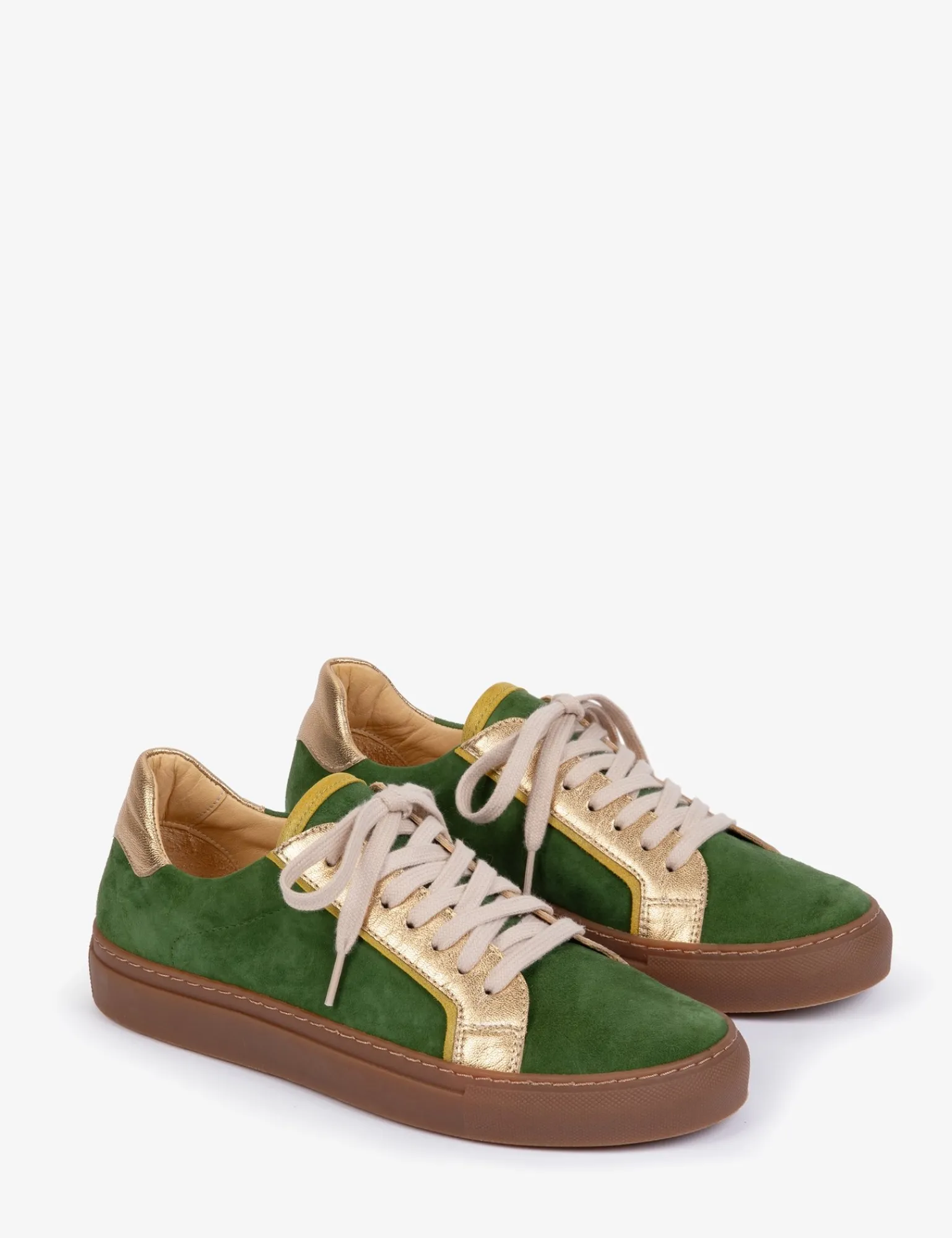 Penelope Chilvers Paradise Suede Metallic Trainer Dill/Gold/Khaki Hot