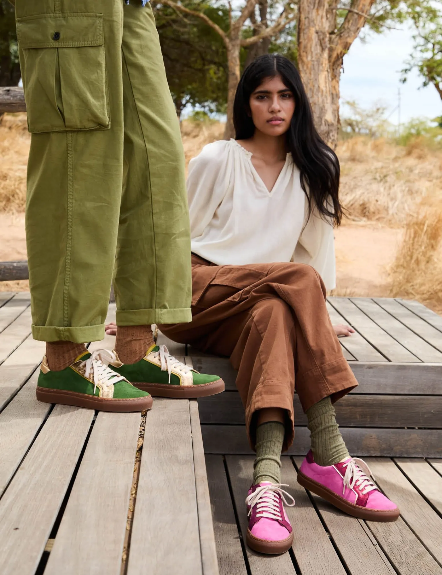 Penelope Chilvers Paradise Suede Metallic Trainer Dill/Gold/Khaki Hot