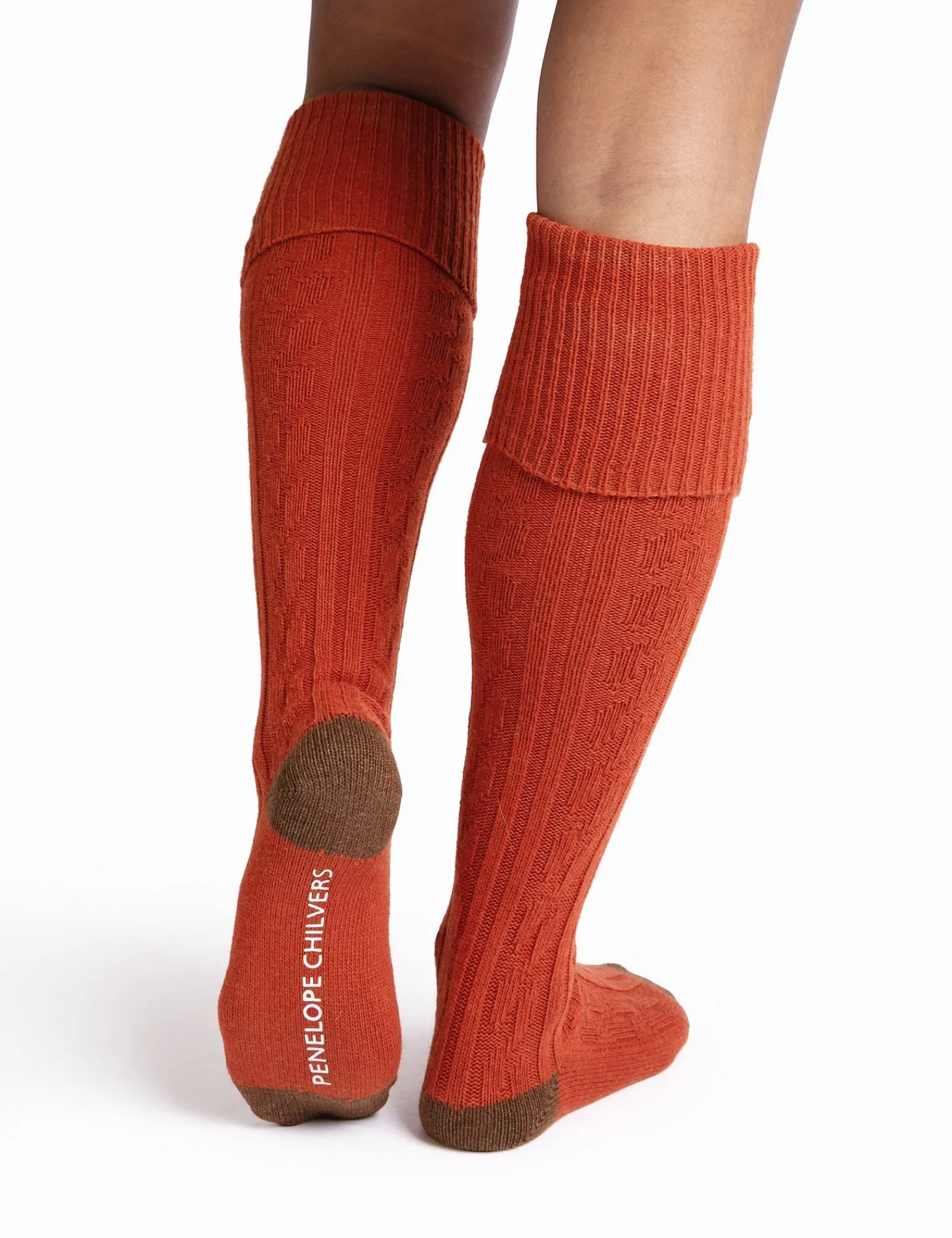 Penelope Chilvers Cashmere Cable Boot Socks Terracotta Online
