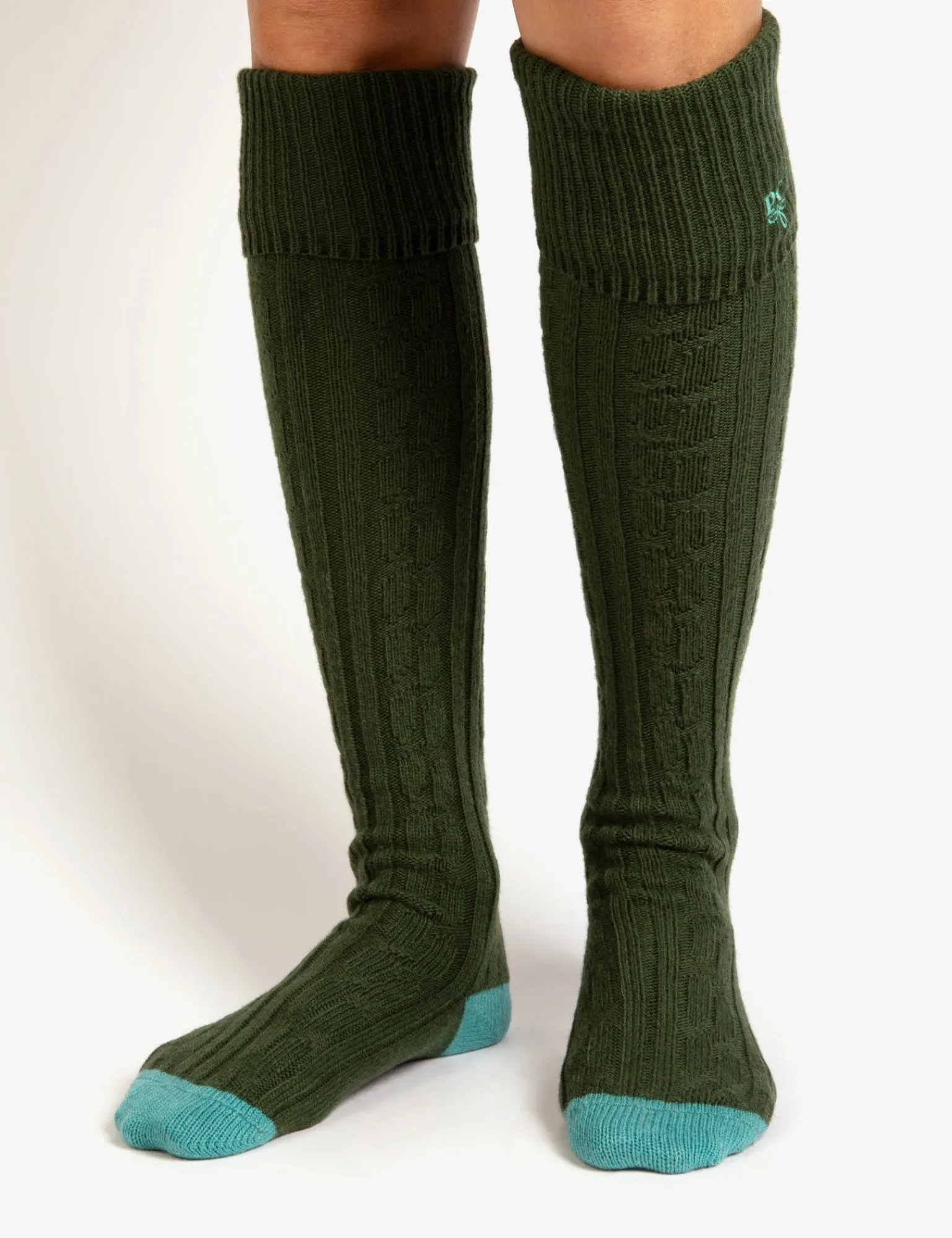 Penelope Chilvers Cashmere Cable Boot Socks Khaki Best