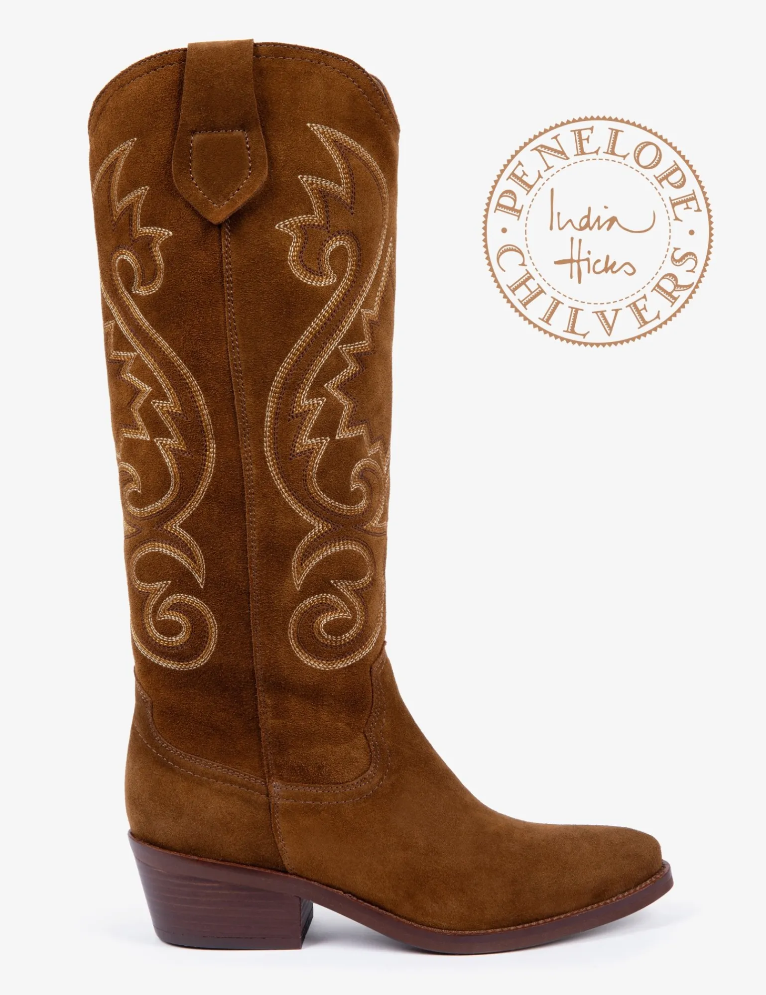 Penelope Chilvers Cowgirl Suede Embroidered Boot Peat Clearance