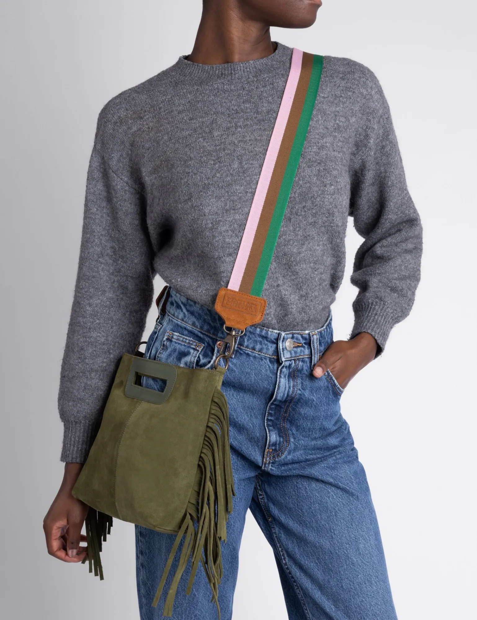 Penelope Chilvers Stripe Bag Strap Khaki/Pink Outlet