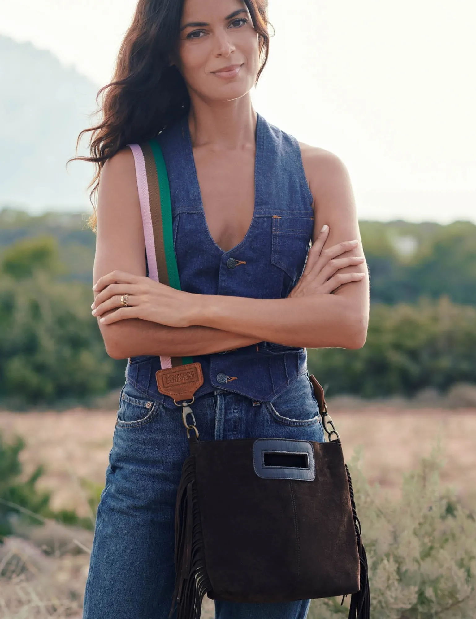 Penelope Chilvers Stripe Bag Strap Khaki/Pink Outlet