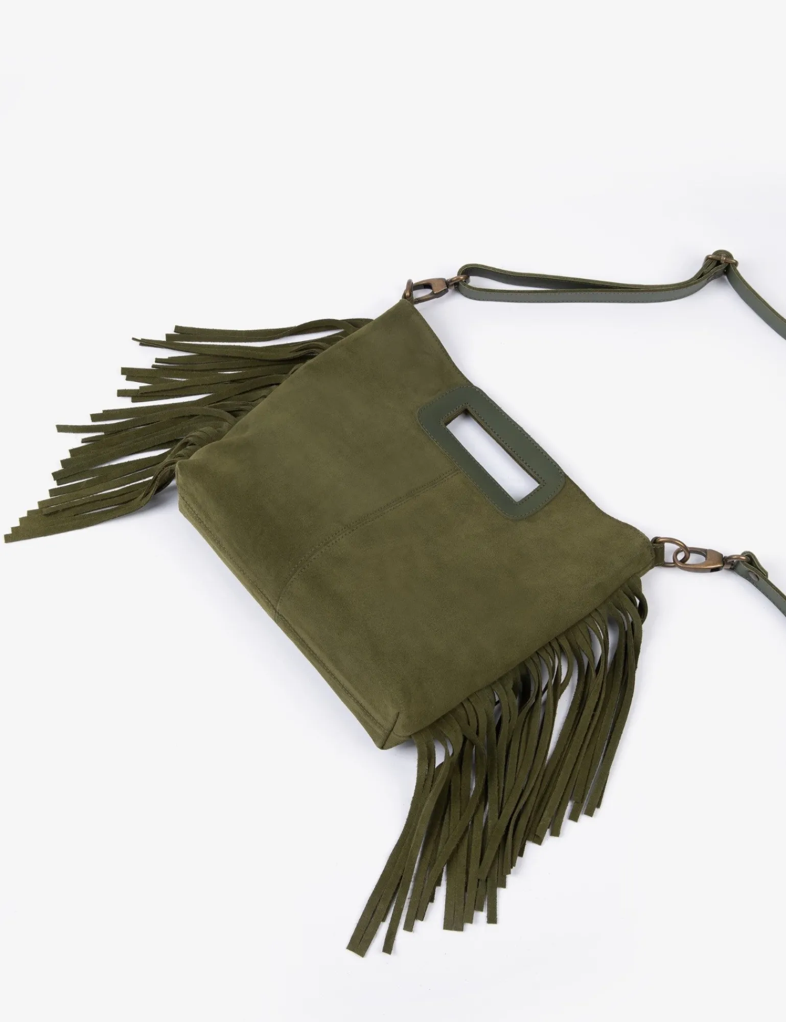 Penelope Chilvers Fringe Handy Suede Bag Khaki Outlet