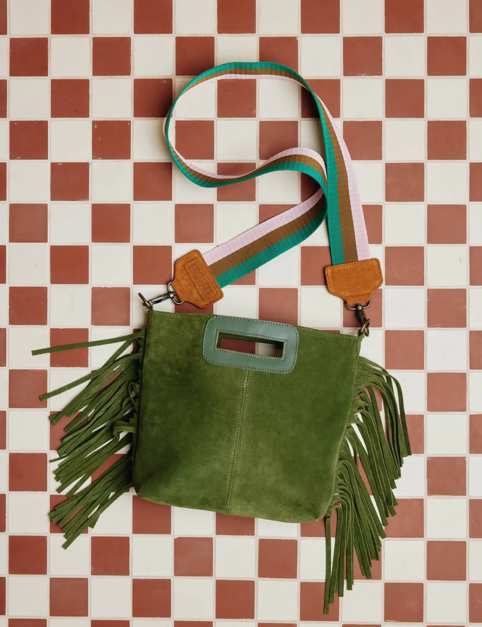 Penelope Chilvers Fringe Handy Suede Bag Khaki Outlet