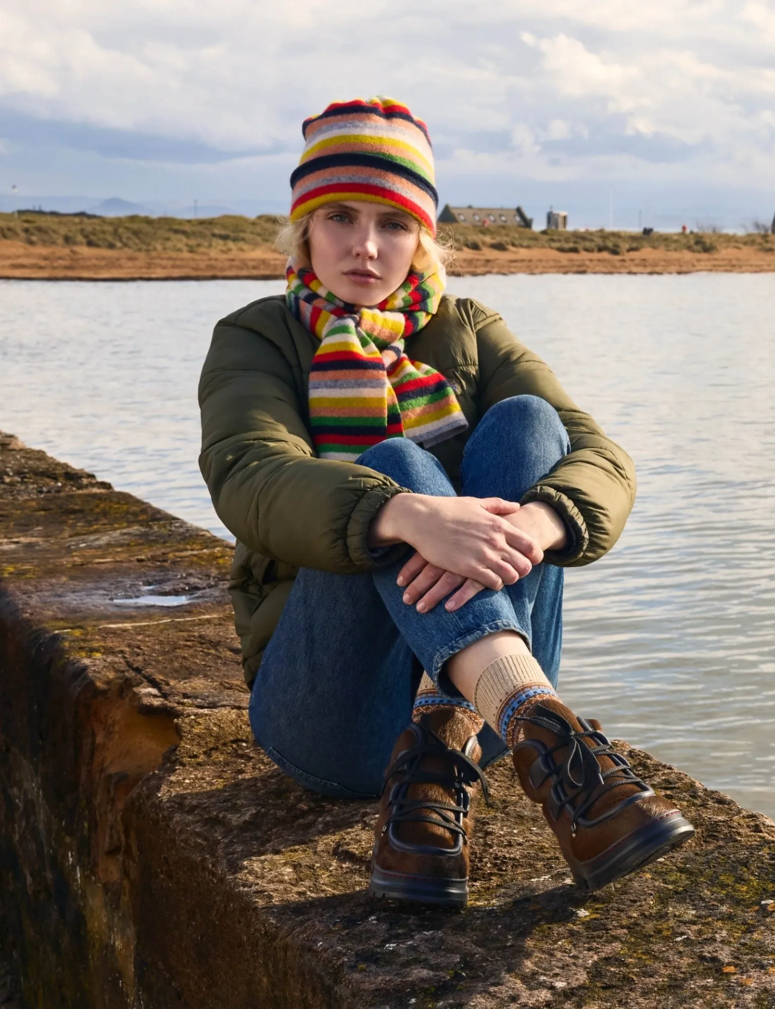 Penelope Chilvers Miro Wool Stripe Scarf Orange/Multi Hot