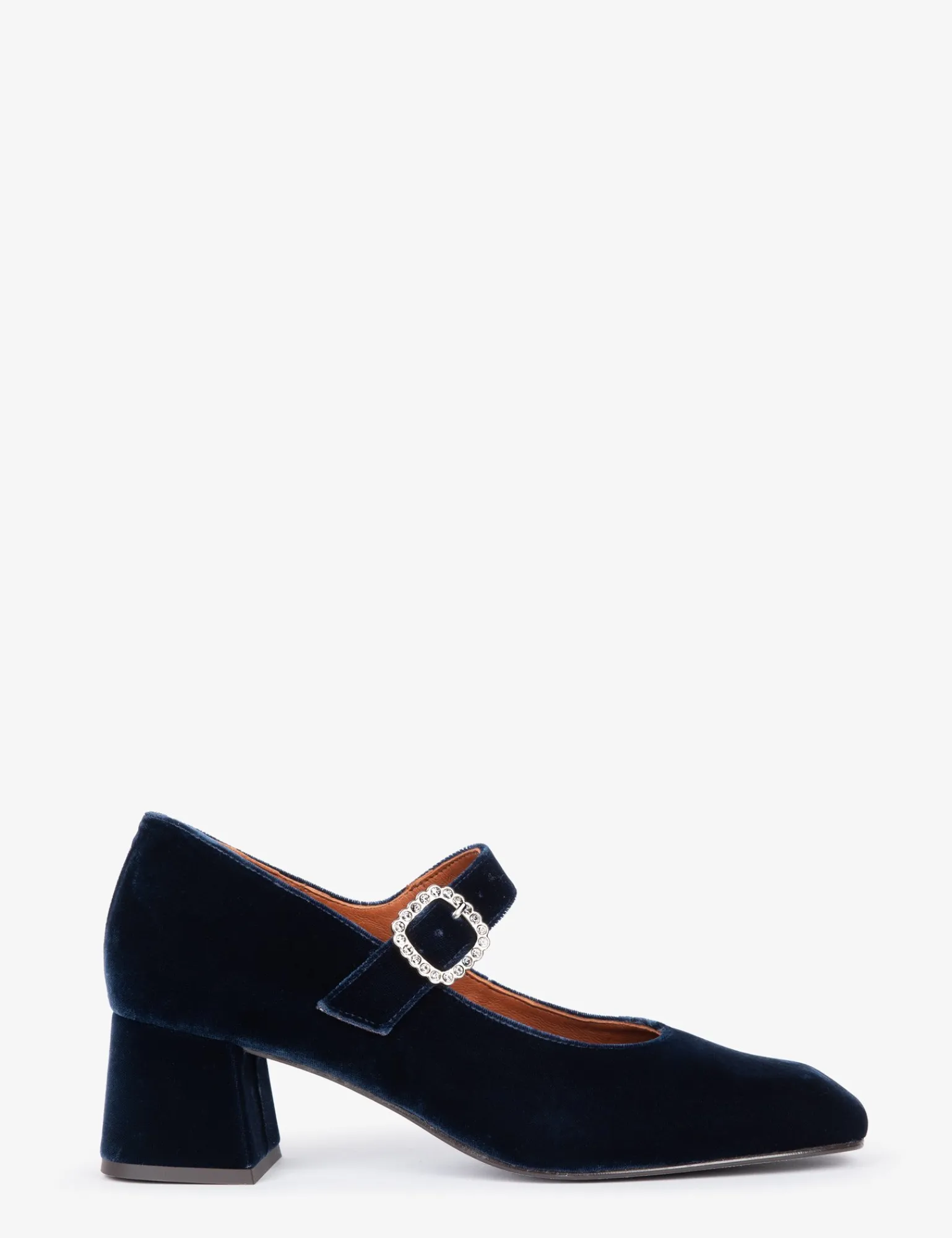 Penelope Chilvers Mid Mary Jane Diamante Velvet Shoe Navy Clearance