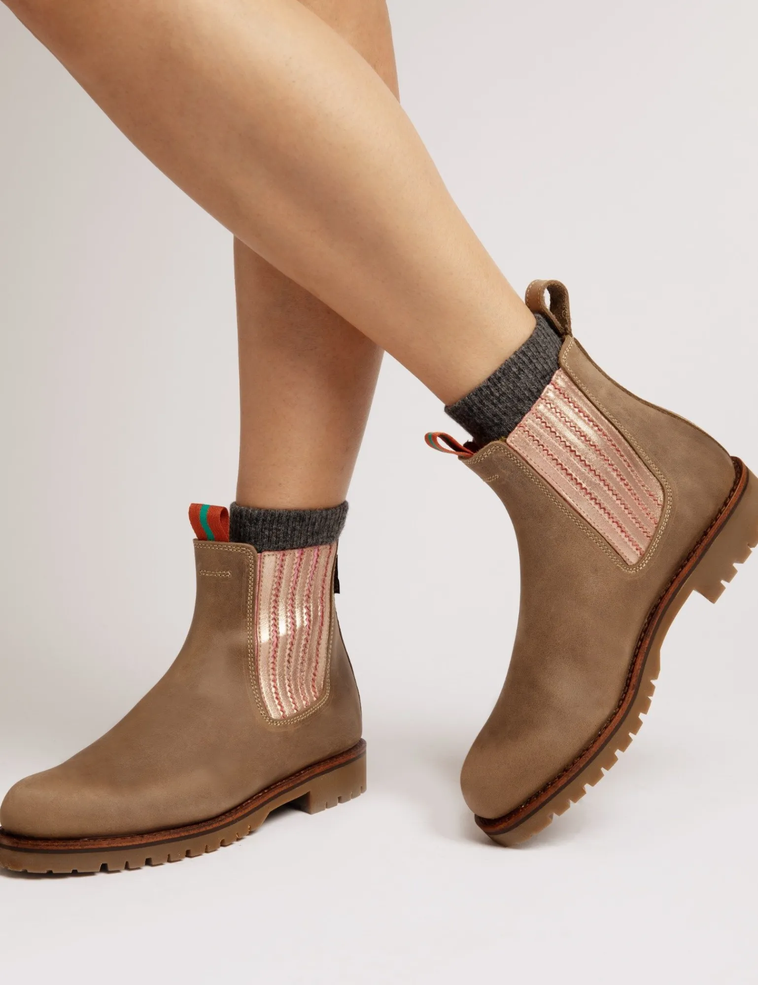 Penelope Chilvers Oscar Leather Boot Khaki/TeaRose Sale