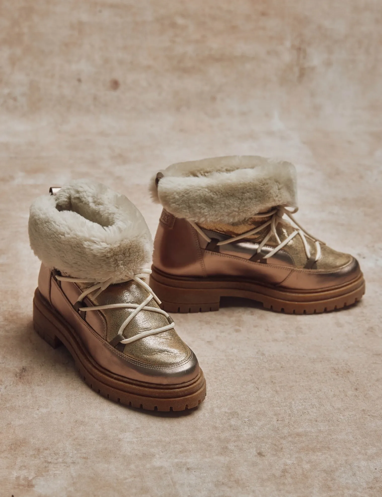 Penelope Chilvers Stornoway Metallic Shearling-Lined Boot Champagne Hot