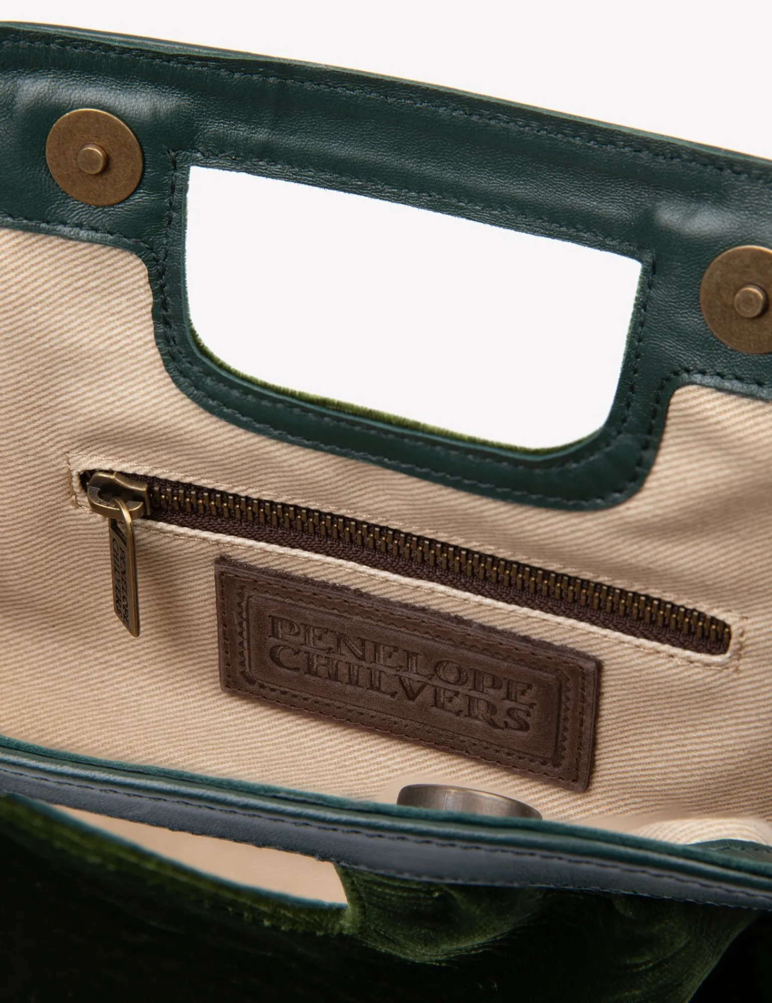 Penelope Chilvers Topper Velvet Clutch Khaki Discount