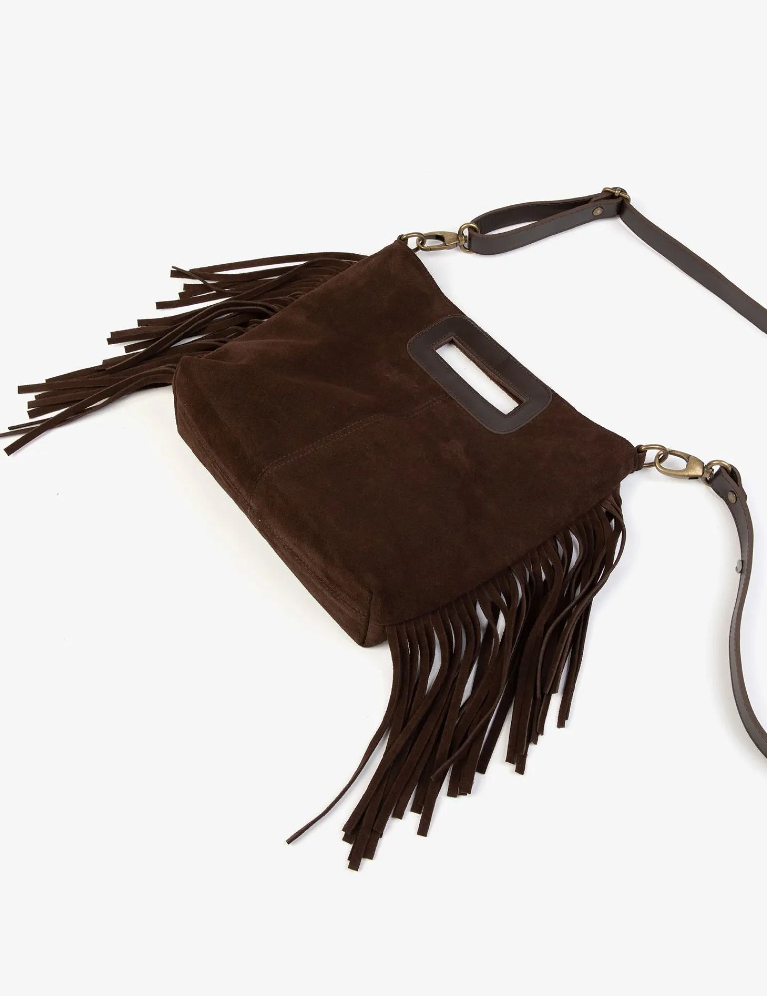 Penelope Chilvers Fringe Handy Suede Bag BitterChocolate Best