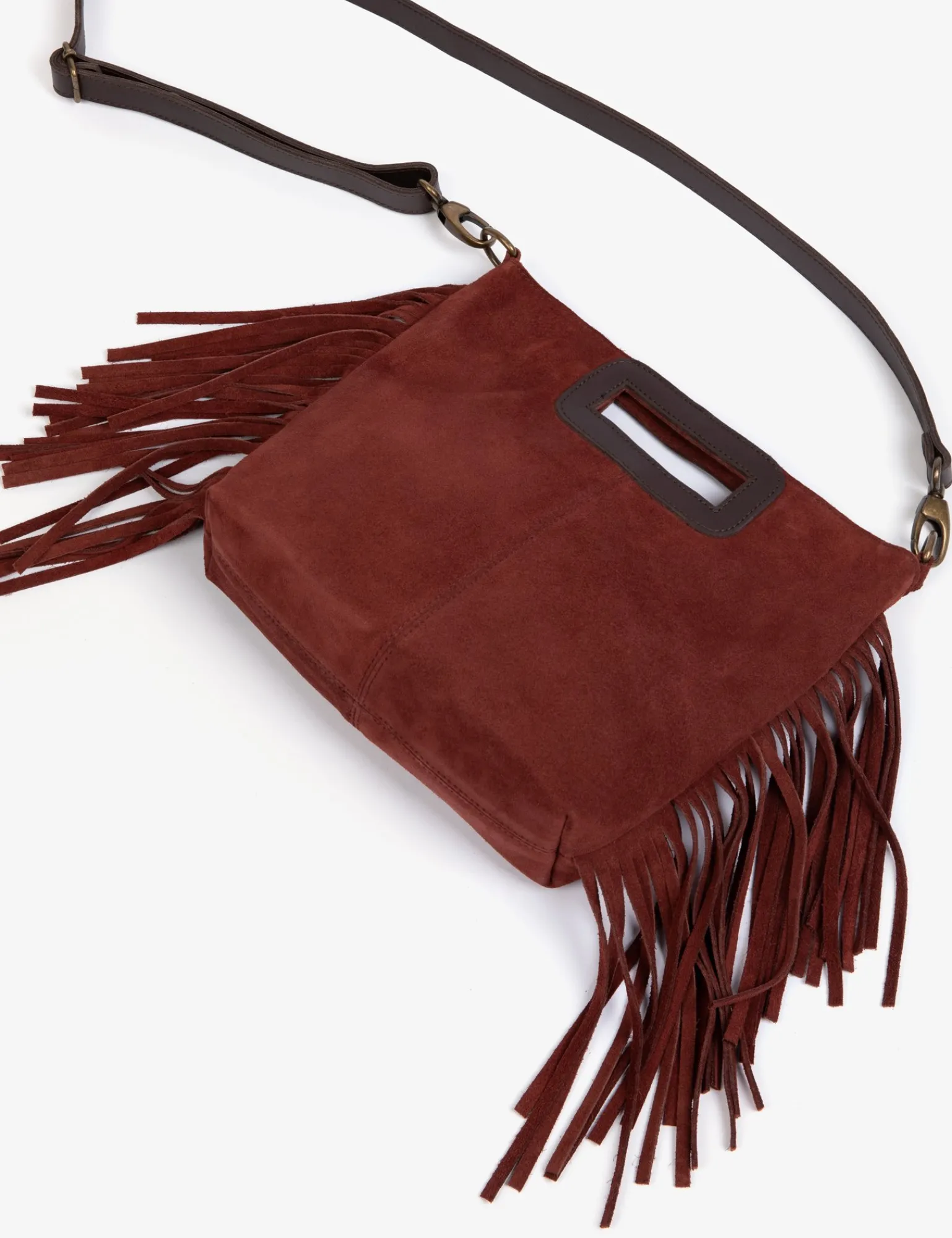 Penelope Chilvers Fringe Handy Suede Bag Russet Best