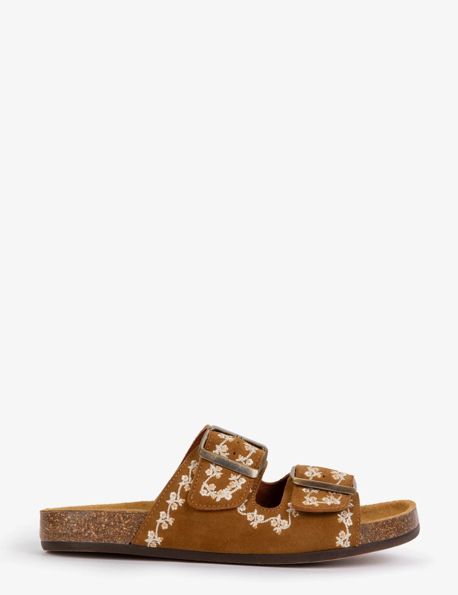 Penelope Chilvers Pool Suede Embroidery Slide Tan/Ivory Sale