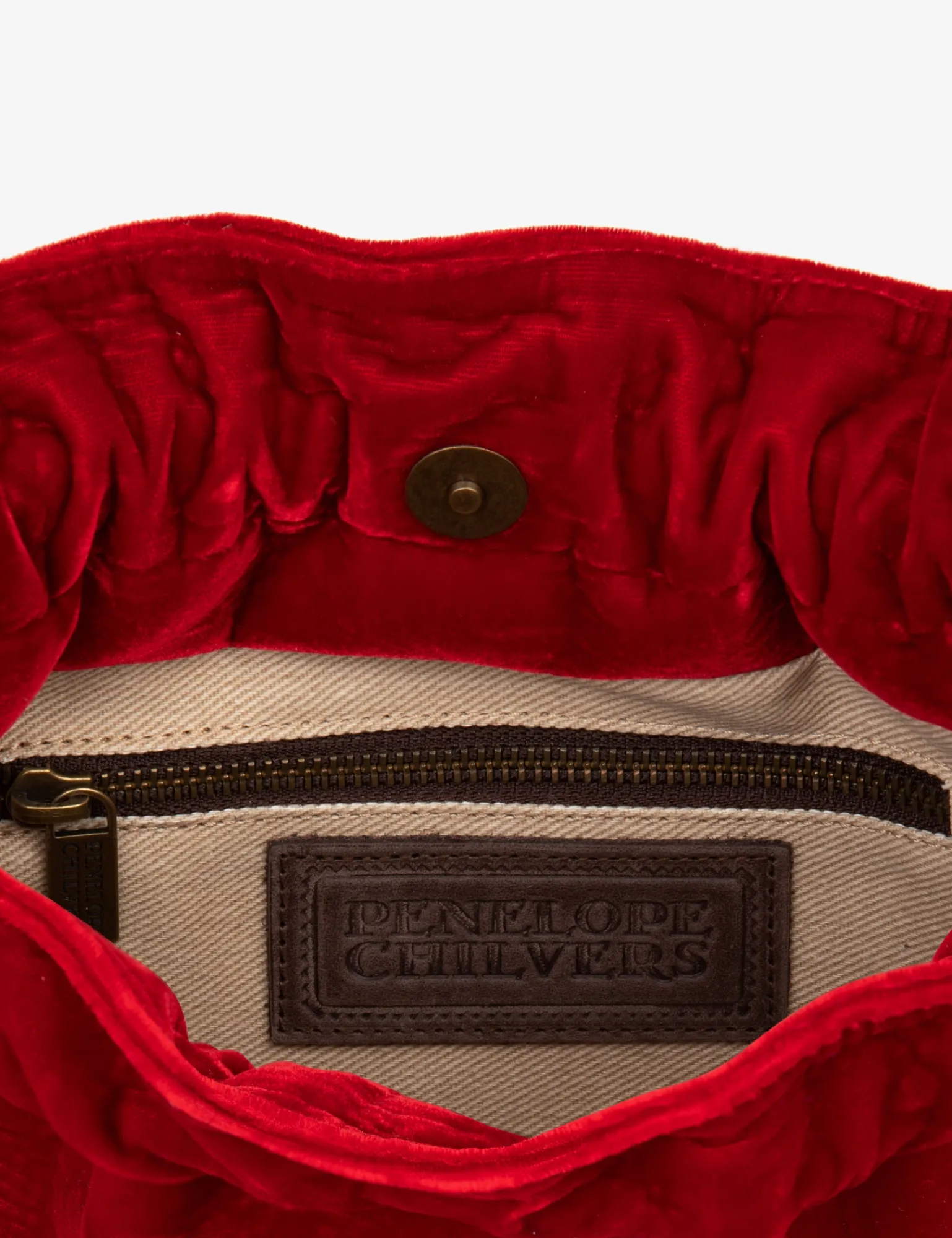 Penelope Chilvers Puffball Velvet Clutch Red Clearance