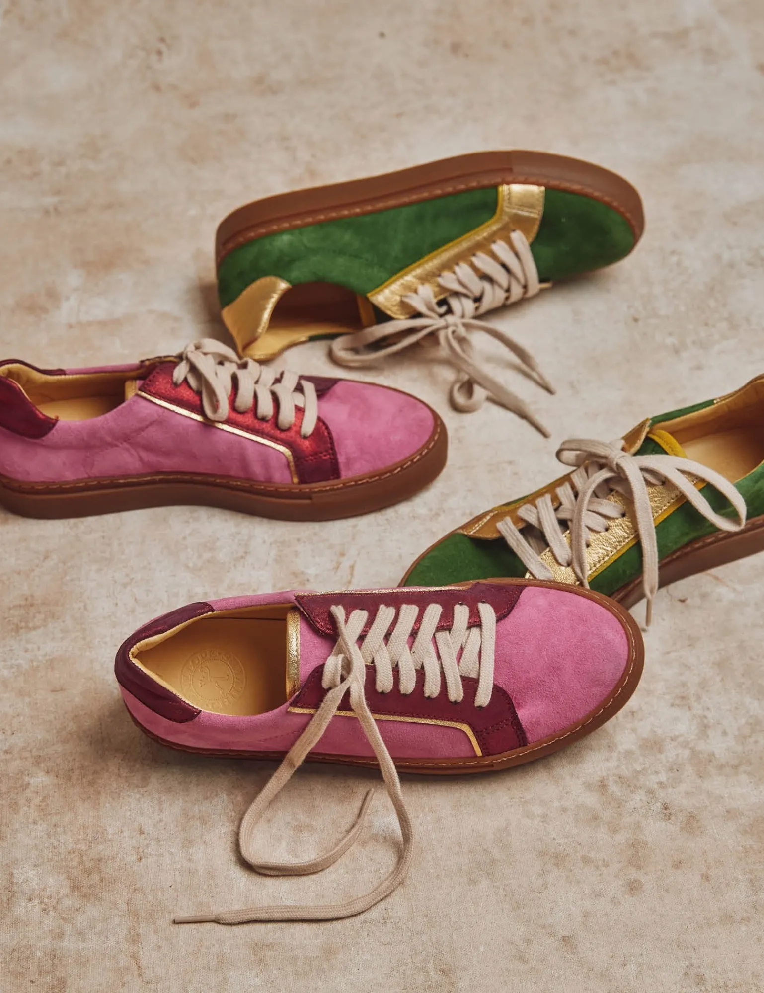 Penelope Chilvers Paradise Suede Metallic Trainer Pink/Red/Gold Best