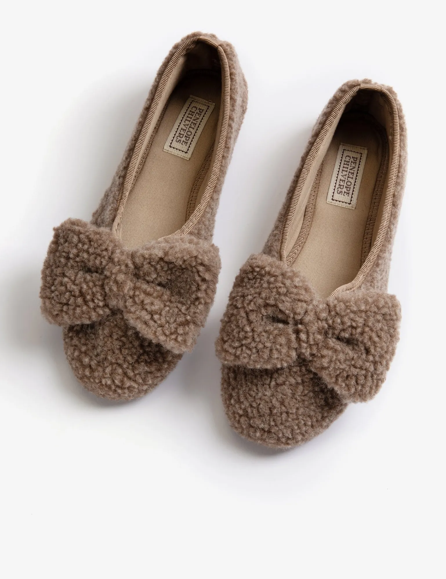 Penelope Chilvers Celeste Shearling Bow Slipper Taupe Best