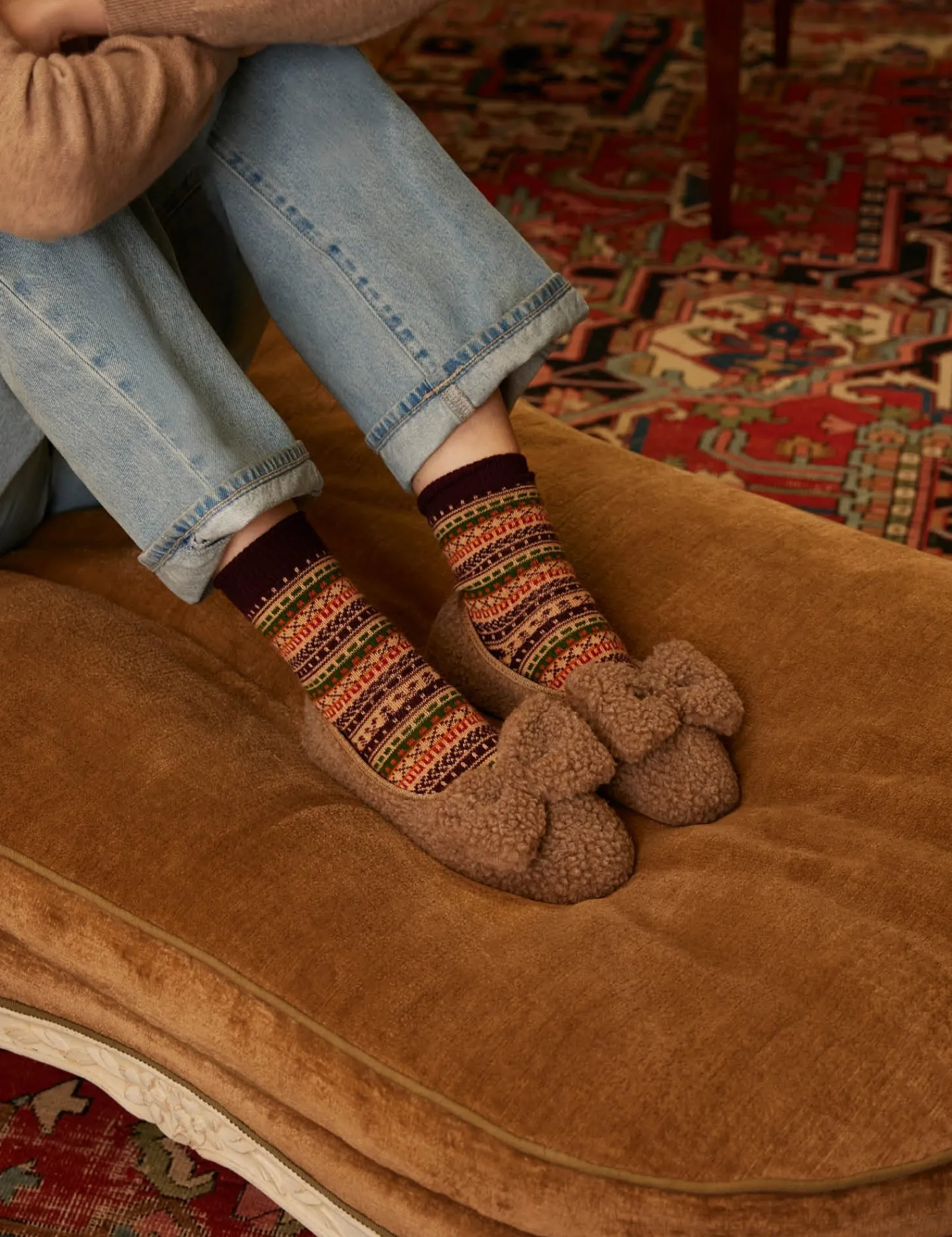 Penelope Chilvers Celeste Shearling Bow Slipper Taupe Best