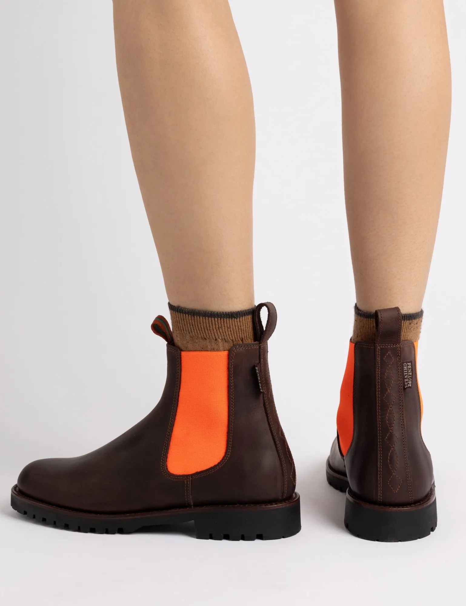 Penelope Chilvers Nelson Leather Boot Conker/NeonOrange Sale