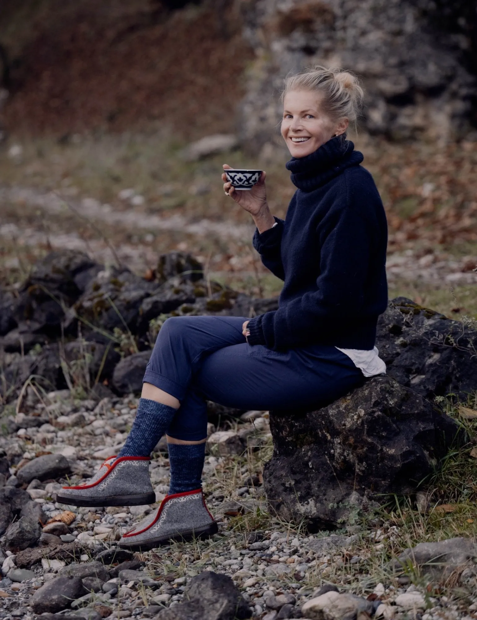 Penelope Chilvers Inuit Embroidered Felt Wool-Lined Slipper FlannelGrey Discount