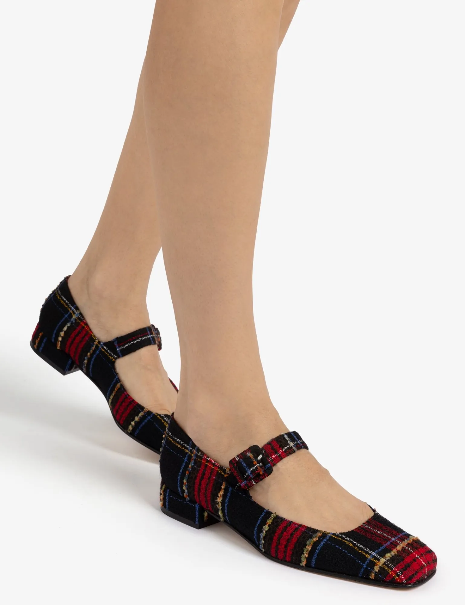 Penelope Chilvers Low Mary Jane Tartan Shoe Black/Red Outlet